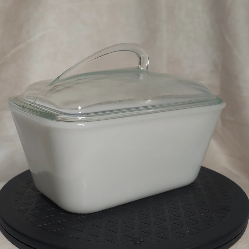 Vintage Jeannette Glasbake J-805 Milk Glass Loaf Dish W/ Lid UEC